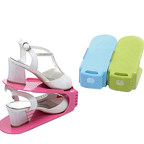 Image of JRM Plastic Shoe Slots Organizer For Closet Shoe Space Saver, Double Layer Shoe Rack Organizer Holder For Closet (Multicolor) (Pack of 2)
