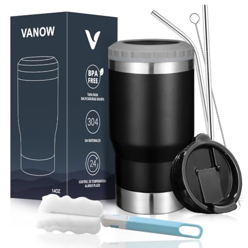 Hieleras, Outdoors EASYTAO Porta Latas de Cerveza Térmico Termo de Acero Inoxidable de 14oz para Latas y Botellas, Taza Aislante Doble al Vacío 4 en 1, Enfriador Térmico y...