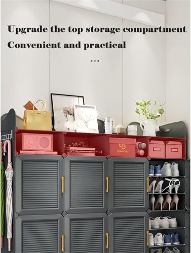 Image of Plastic Shoe Rack for Home with Door, 3 Door 9 Shelf | DIY Shoe Stand Organizer Cabinet for 18 Pairs Storage | Portable Slipper & Chappal Stand (Grey)