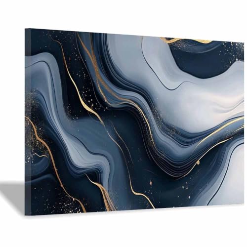 Affiche fluide bleu doré 30x40cm encadrée pour chambre et salon