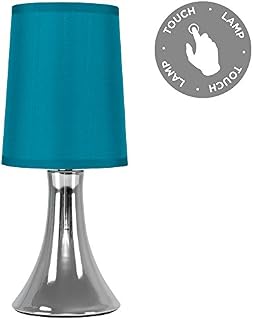 MiniSun Small Modern Chrome Trumpet Touch Table Lamp with Turquoise Teal Fabric Shade