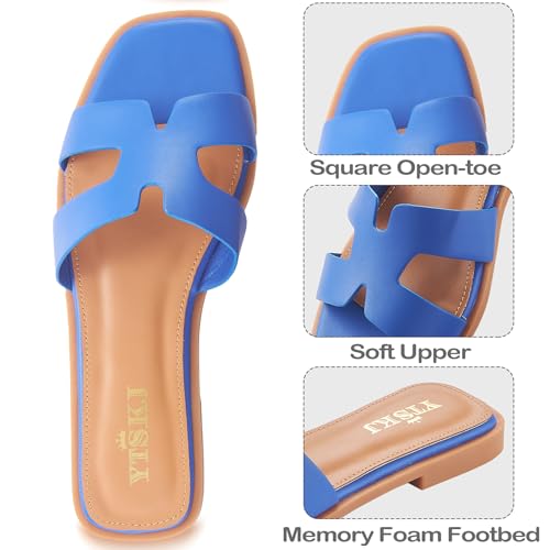 Image of Sandals for Women Dressy Comfortable Flat Open Toe Casual Cute Trendy Shoes Soft Faux Leather Slip On Ladies Slides for Summer