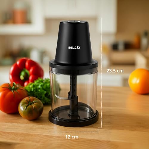 Image of iBELL Electric Chopper for Kitchen Use with 840ml Large Transparent Bowl, 2 Speed Control, Multipurpose Food Chopper for Chopping, Mincing, Dicing, Pureeing, Whisking & Ice Crushing (Black)