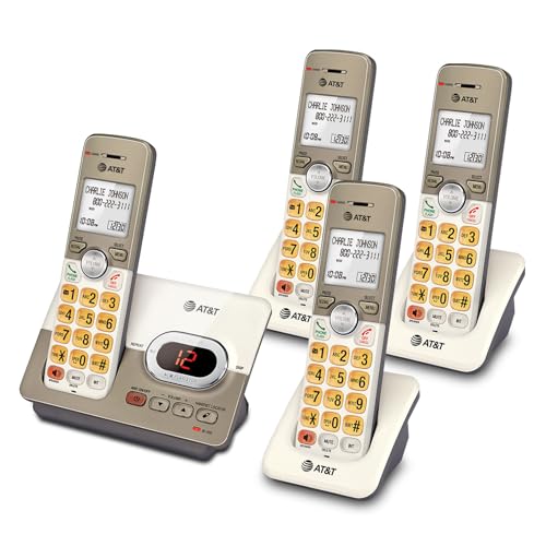 Image of AT&T EL52413 4-Handset Cordless Phone, Light Champagne | Digital Answering System, Extra-Large Backlit Keys, Caller ID /Call Waiting, DECT 6.0, Speakerphone