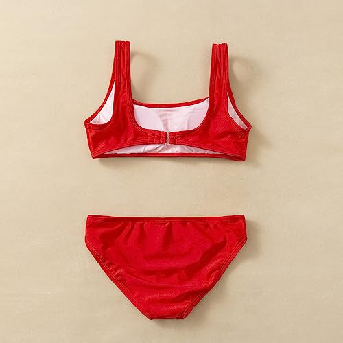 Girl's 2 Piece Bathing Suits Solid Sport High Waist Bikini Set Swimsuits for Kids Girls Beach Swimwear Swimming Suit3