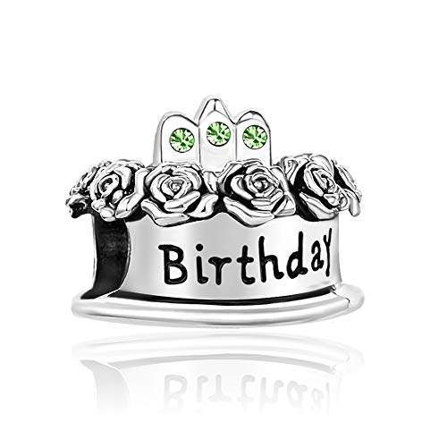 Birthstones Happy Birthday Cake Charms Compatible with Pandora Charms Moments Bracelets Candle Crown Celebration Beads3