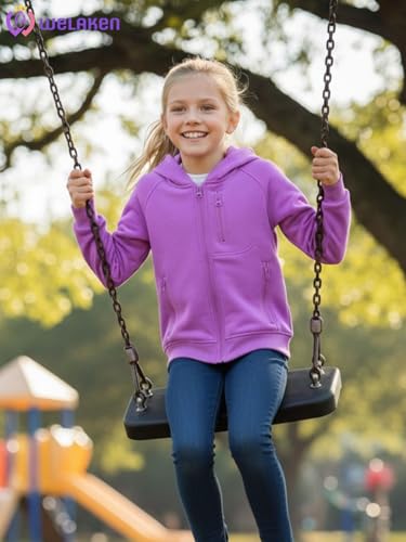 WELAKEN Girls Lightweight Outdoor Jacket – Hooded Zip-Up Sporty Jacket with Multiple Zippered Pockets2