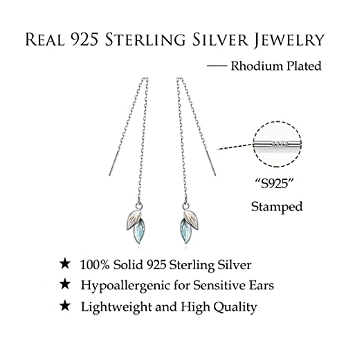 Reffeer 925 Sterling Silver Leaf Tassel Threader Earrings For Women Girls Leaf Dangle Earrings Chain Drops(A-Silver) #TOP5