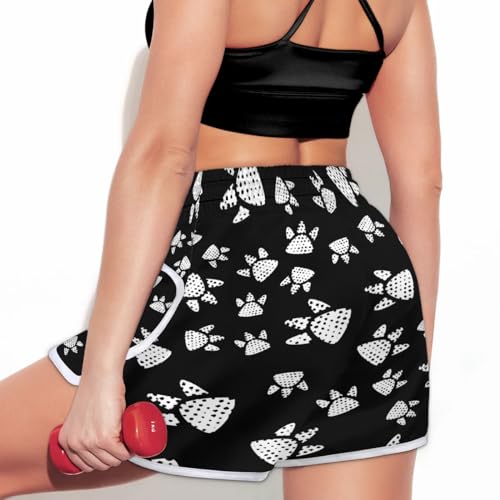 Short atlético feminino com estampa de patas desenhadas à mão para o verão, casual, atlético, confor