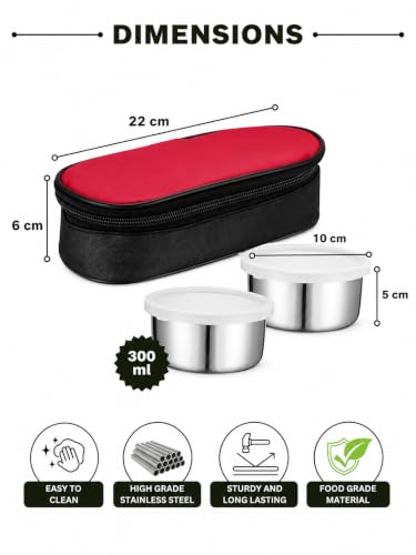 Image of JENSONS Premium Essence Stainless Steel Lunchbox 3pc Set (350ml x 2) Tiffin for Office, School & College with Food Grade Steel Leakproof & Dishwasher Safe