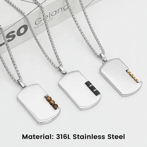 Dog Tag Pendant Necklace for Men in Carbon Fiber 316L Stainless Steel with Steel Box Chain 20+8" Jewelry Gift for Men4