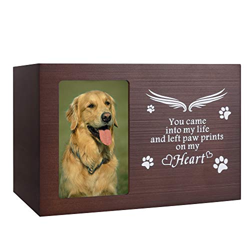 BAMTALK Pet Memorial Urn for Ashes, Cat or Dog Memory Box, Pet Memorial Keepsake, Pet Cremation Urn with Photo Frame, Wooden Nature Bamboo Urn for Pet Lovers (Walnut Color)