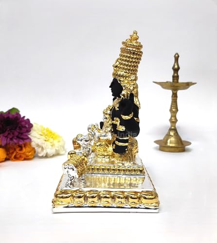 Image of Gold Art India Idol Tirupati Balaji with Gajalakshmi Venkateswara Swamy Statue with Shankha-Chakra & Elephant for House Warming Puja Room Gifting Home & Office Decor Showpiece (Gold Silver Plated 6 inch)