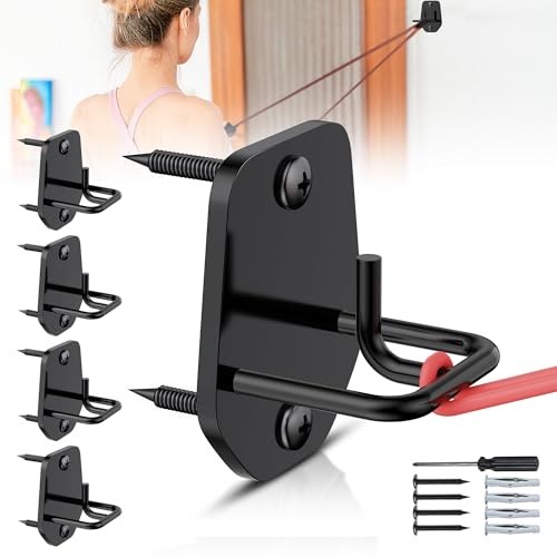 4 Pcs Resistance Band Anchors - Space-Saving Wall Mount Workout Anchors for Exercise Bands - Upgrade...