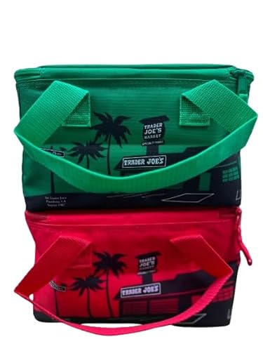 Trader Joe'S Mini Lunch Box: Perfect Insulated Totes for Work & School 2 Set of 2 Trader Joe's Mini Insulated Tote Bag-Red-Green