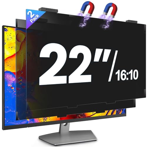 2 Pack 22 Inch Magnetic Computer Privacy Screen Filter for Monitor 16:10 Aspect Ratio Removable Hanging Privacy Screen Shield Anti Blue Light Filter Anti-Glare Protector