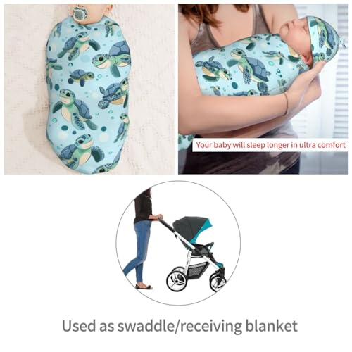 Image of Baby Sea Turtles Newborn Swaddle Blankets Hat Sets Soft Baby Receiving Blanket Swaddle Sack for Baby Shower Infant Boy Girl Gift