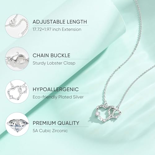 Juvux Double Heart Necklace for Women – 14K White Gold Plated Zircon Pendant, Dainty Two Heart Necklace, for Mom, Valentine's Gift for Wife, Jewelry Necklace（Mother in Law Card） — view 2