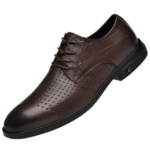 Mens Round Toe Low Heel Leather Dress Shoes Breathable Front Lace Business Casual Non Slip Footwear Lace Up