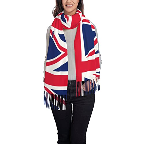 Women'S Union Jack Oversize Tassel Shawl Scarf Wraps For Women