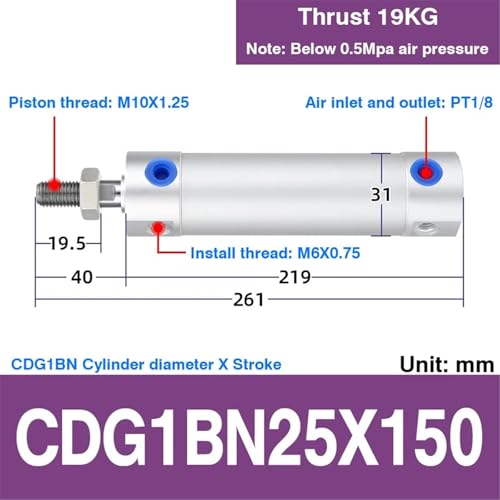 Vérin de traction CDG1BN25X150 pneumatique double effet course 150mm - 3
