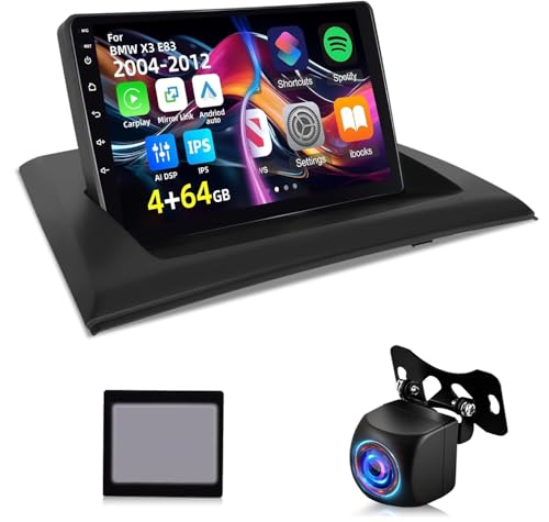 [4+64G] Upgrade Stereo for BMW X3 E83 2004-2012, 9 inch IPS Touchscreen Android Radio - Wireless Carplay and Android Auto, AI DSP, WiFi, GPS, Mulitple UI, Custom Homepage + AHD Backup Camera