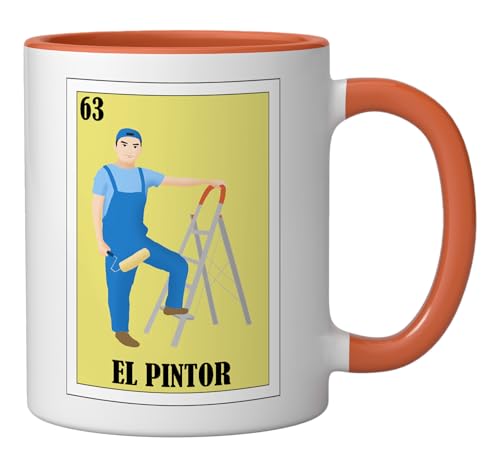 Taza cerámica El Pintor diseño mexicano naranja y blanco miniatura 2