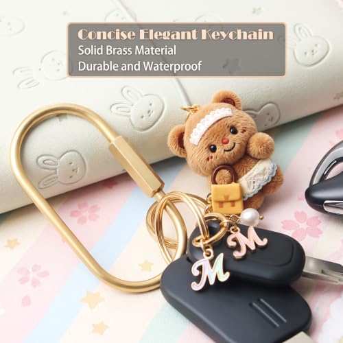 Image of Locking Key Ring,Carabiner Keychain Clip for Key,Screw Lock Key Organizer | Purse Bag Charm Holder for Handbag,Secure,Anti-Lost,Large Capacity,Wide Application,Gold,Brass