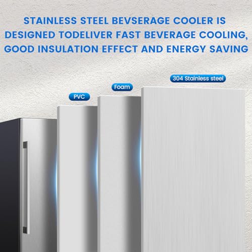 Image of 24 Inch Beverage Refrigerator, Stainless Steel Beverage Fridge, Under Counter Beer Mini Fridge, Indoor /Outdoor Refrigerator Cooler for 190 Cans, Beverage Cooler for Patio /Kitchen /Party