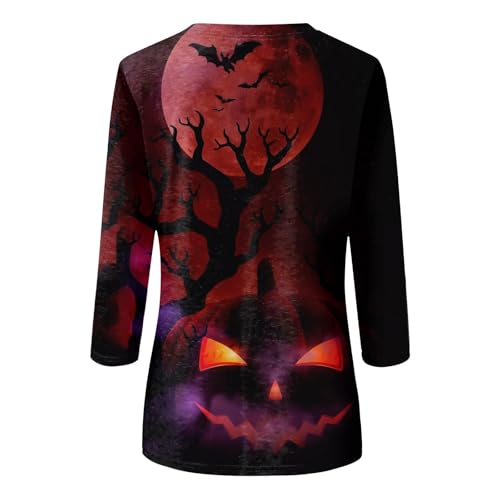 Halloween Shirts for Women 3/4 Sleeve Plus Size Crewneck Loose Fit Cute T Shirt Halloween Costumes for Women 2025