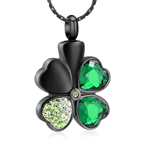 constantlife Cremation Jewelry Memorial Urn Necklace for Ashes Lucky Four-Leaf Clover Design Stainless Steel Pendant Keepsake