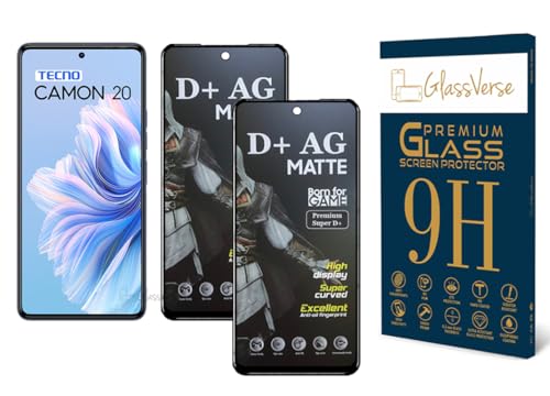Image of GlassVerse Matte Tempered Glass for Tecno Camon 20 | Anti Glare, Smooth Touch Screen Protector, 9H Hardness, Edge to Edge, Case Friendly, Hassle-less Installation Kit Included. (Pack of 2)
