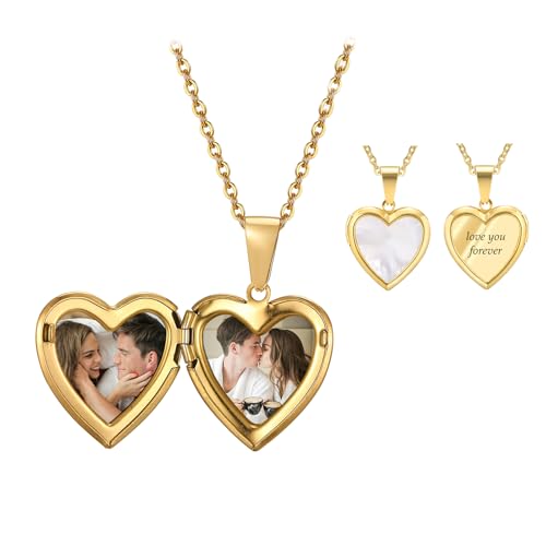 Amsgedhie Collier Personnalisé avec Boîte Photo pour Femme Collier Pendentif de Cœur avec Photo à l'intérieur pour Couple Maman Cadeau Personnalisé pour...