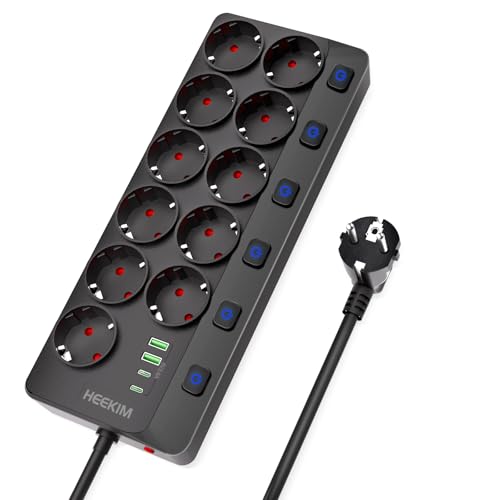 HEEKIM Regleta Enchufes USB, Regleta 4000W 16A con 11 Toma de Cor...