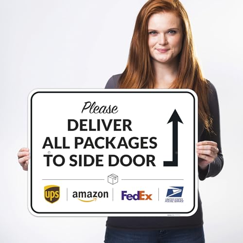Image of Package Delivery Sign, Delivery Instructions Deliver All Package to Side Door Sign, 18x24 Inches, Rust Free .063 Aluminum, Fade Resistant, Made in USA by Sigo Signs
