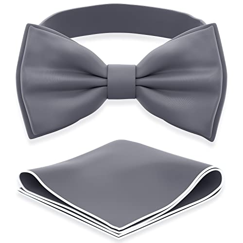 Image of Adam Young Men's Bow Ties with Handkerchief Pre-Tied Style Formal Satin Classic Bowtie for Tuxedo Faux Silk