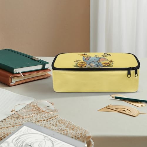 Image of Elephant Baby Girls Pencil Case Large Capacity,Sunflower Butterfly Pencil Pouch for Preschool Kids Casual Pencil Bag for 2Nd 3Rd Childen Pencil Box for Boys Adults Men Pencil Container