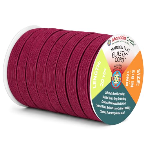 Mandala Crafts 20 Yards 5/8 Inch 16mm Maroon Elastic Bands for Sewing
