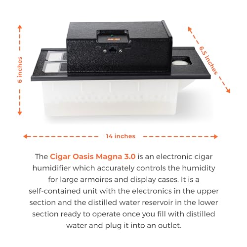 Cigar Oasis Magna 3.0 Cigar Humidor Humidifier - Electric Humidifier for Cigars - LCD Humidity & Temperature Display - Efficient Sensor Controlled Fan - Soft-Touch Button - 10-50 Cubic Ft Cabinet