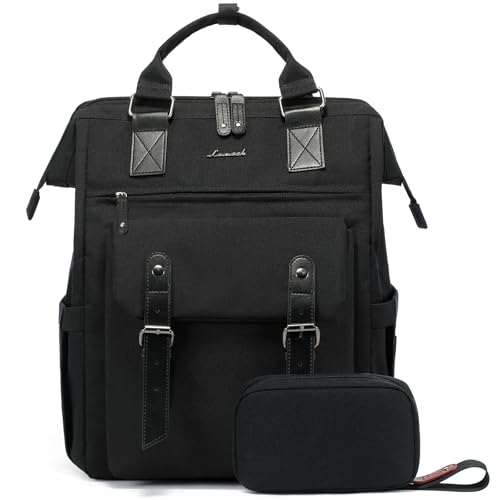 LOVEVOOK Laptop Backpack for Women; College Backpack, Teacher Work Bag, Travel Backpack Purse, Business Computer Bag, Commuter Nurse Bag, 15.6 Inch, Black