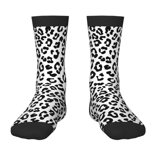 GVYGVY Girls Boys Socks - Comfy White Black Leopard Fashion Print Crew Socks for Kids, Running Socks for 6-10 Years Old