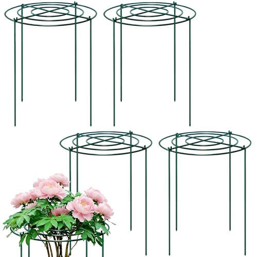TIKTALK 4 Stück Pflanzenstützen Rund 45x60cm Pfingstrosen-Käfige und Stützen mit gekreuzten konzentrischen Rahmen grüne Metallstützen für Garten mit 4 Beinen Blumenstützringe für Pfingstrose Rose