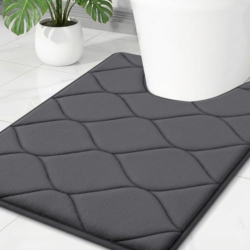 Image of Smiry Memory Foam U-Shaped Toilet Mat 24x20, Soft Absorbent Toilet Rugs | Dark Grey, Plush Quick Dry and Machine Washable Cushion Contour Rug for Toilet, Shower, Tub & Home Decor