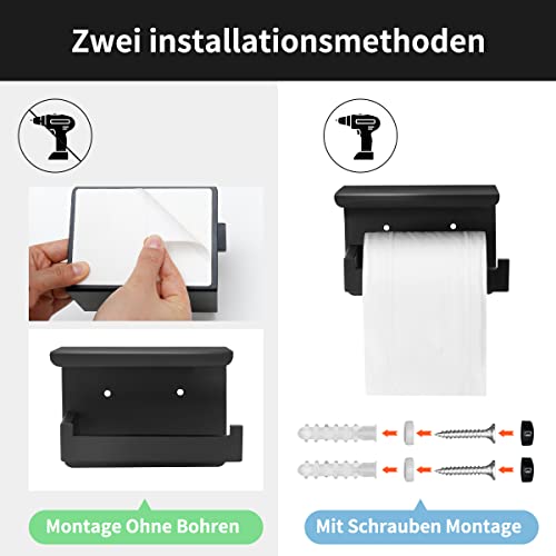AMOZO Toiletpapierhouder zwart zonder boren | roestvrij stalen toiletrolhouder met plank | toiletrolhouder voor de badkamer. - Image 5