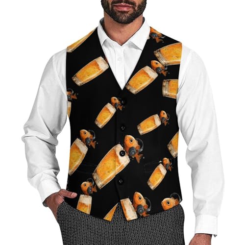 Sing Sip Fish Men's Suit Vest Slim Fit Business Dress Party Pattern Waistcoat Vest Top