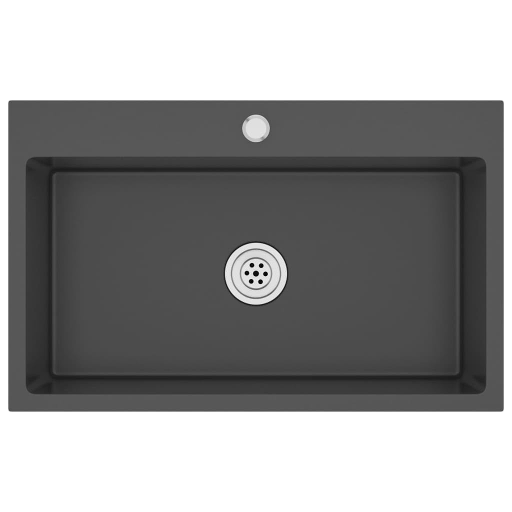 'vidaXL Handmade Kitchen Sink in Contemporary Black Stainless Steel with Quick Flow Flume Design and Sound-Reducing Pads - Ideal for Versatile Undermount, Flush Mount, or Drop-in Installation