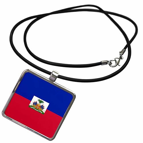 3dRose InspirationzStore Flags - Flag of Haiti - Dark Navy Blue and red with Haitian Coat of arms - Caribbean Country World Souvenir - Necklace with Rectangle Pendant (ncl_158327)