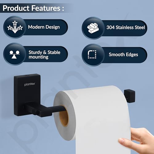 Image of Plantex 304 Grade Stainless Steel Toilet Paper Roll Holder /Tissue Paper Holder /Toilet Paper Holder for Bathroom Accessories - Senso (Black)