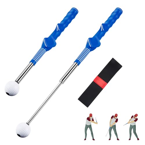 AGPTEK ゴルフ練習器具 スイングトレーナー 素振り ゴルフ練習スイング器具 スイング矯正 初心者 室内練習 スイング矯正器具 (ゴルフ練習バンド トレーニングベルト付き) (左利き, ブルー)