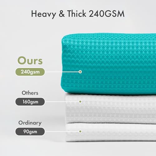 Image of AmazerBath Teal Shower Curtain Waffle Textured, Turquoise Shower Curtains for Bathroom, Thick Fabric Heavy Duty 240GSM, Hotel Quality Bathroom Shower Curtains, Premium Polyester, 72 x 72 Inches